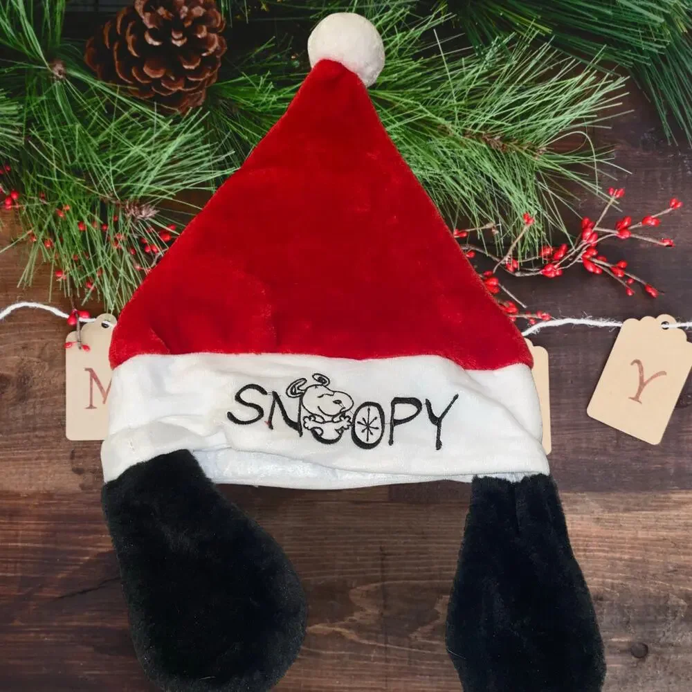 Peanuts Snoopy Christmas Stocking Hat Long Beanie Cap Holiday Pom Pom Adult